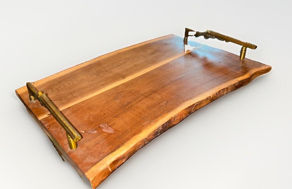 Mahogany Serving Cheese Board Brass Decorative Rifle Handles Made In India
